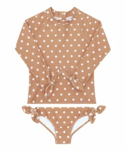 Cheapest 😍 Anti-UV Polka Dot Long Sleeve Top & Bottom Set Camel Minnow Fashion Children 🌟