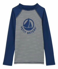 New 🔔 Bamou Anti-UV T-shirt Navy blue Petit Bateau Fashion Children 🔔