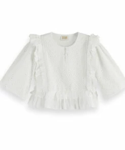 Hot Sale ✨ Broderie Anglaise Organic Cotton Blouse White Scotch & Soda Fashion Teen, Children 🛒