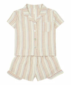 Best Sale 🌟 Cotton Crepe Striped Top & Bottom Pyjama Set Yellow Rylee + Cru Fashion Children 👏