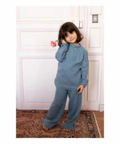 Best Pirce 👏 Deli Organic Cotton Muslin Pyjamas Grey blue Risu Risu Fashion Teen, Children ✨ -Outlet Kids' Fashion Store deli organic cotton muslin pyjamas grey blue risu risu fashion teen children 2