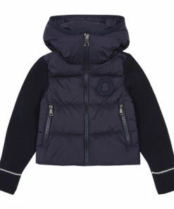 Discount ✔️ Down Jacket with Woollen Sleeves Navy blue Moncler Fashion Teen, Children ✨