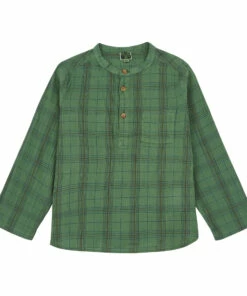Coupon 🔔 Edgar Checked Organic Cotton Muslin Kurta Shirt Green Bonton Fashion Children 🤩
