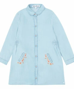 Promo 😍 Embroidered Chambray Shirt 👗 Dress Denim blue Tartine et Chocolat Fashion Children 🔥
