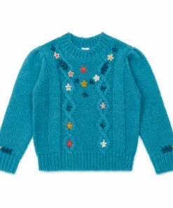 Cheap 🔥 Embroidered Jumper Peacock blue Bonton Fashion Children 😍
