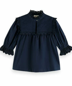 Flash Sale 🛒 English Embroidery Organic Cotton Blouse Midnight blue Scotch & Soda Fashion Teen, Children ⭐