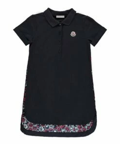 Hot Sale ✨ Floral Polo Collar 👗 Dress Navy blue Moncler Fashion Teen, Children ❤️