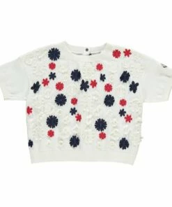 Best deal 🧨 Floral Short Sleeved Jumper White Moncler Fashion Teen, Children 😍