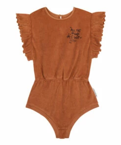 Best Sale 😀 Francis Organic Cotton Terry Cloth Playsuit Rust the new society Fashion Teen, Children 🧨