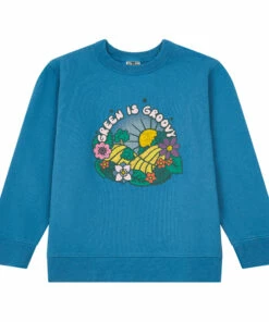 Promo 💯 Groovy Organic Cotton Sweatshirt Peacock blue Bonton Fashion Children 🤩
