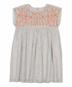 Outlet ⌛ Kali Embroidered Striped 👗 Dress Ecru Louis Louise Fashion Children 🔔