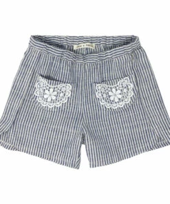 Deals 😀 Linen and Cotton Striped Lace Shorts Navy blue Zhoe & Tobiah Fashion Children 👏