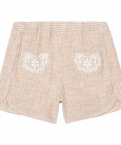 Best Sale 😀 Linen and Cotton Striped Lace Shorts Pink Zhoe & Tobiah Fashion Children 🤩