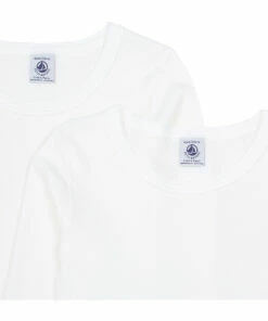 Discount 🛒 Long Sleeve Organic Cotton T-shirts - Set of 2 White Petit Bateau Fashion Children ⭐ -Outlet Kids' Fashion Store long sleeve organic cotton t shirts set of 2 white petit bateau fashion children 1