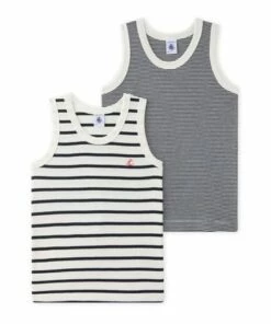 Coupon 🔥 Marinière Vest Top - Set of 2 Navy blue Petit Bateau Fashion Children 🔥