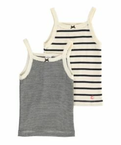 New ⭐ Marinière Vest Tops - Set of 2 Navy blue Petit Bateau Fashion Children ❤️