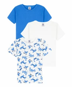 Promo ⭐ Mini Biz Organic Cotton T-shirts - Set of 3 Blue Petit Bateau Fashion Children ✔️