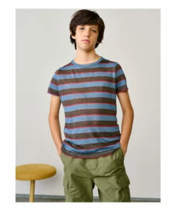 Discount 👏 Mogo Striped Linen T-shirt Blue Bellerose Fashion Teen, Children 🎁 -Outlet Kids' Fashion Store mogo striped linen t shirt blue bellerose fashion teen children 1