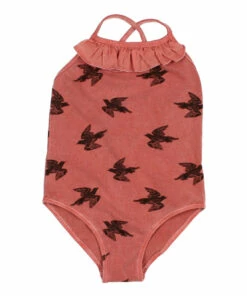 Promo ⌛ Organic Cotton Bird 🩱 Swimsuit Brick red Búho Fashion Children 🧨