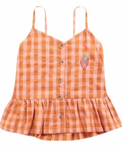 Best deal ⌛ Organic Cotton Checked Top Orange Bobo Choses Fashion Children 🔔