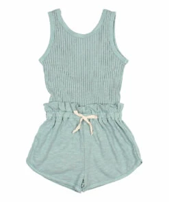 Budget ✔️ Organic Cotton Dual-Material Playsuit Green water Búho Fashion Children ⌛
