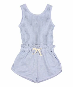 Budget 🛒 Organic Cotton Dual-Material Playsuit Light blue Búho Fashion Children 🧨