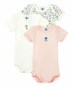 Best Pirce 🛒 Organic Cotton Floral Baby Bodysuits - Set of 3 White Petit Bateau Fashion Baby, Children 👏