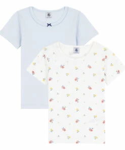 Brand new 🎉 Organic Cotton Floral T-shirts - Set of 2 Blue Petit Bateau Fashion Children 🛒