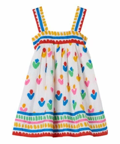 Cheapest 🤩 Organic Cotton Flower 👗 Dress White Stella McCartney Kids Fashion Teen, Children 🎉