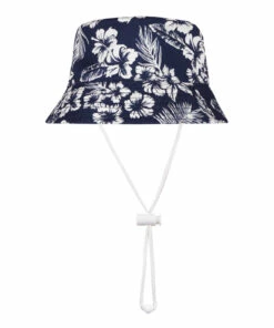 Coupon 😀 Organic Cotton Hibiscus Bucket Hat Navy blue the new society Fashion Teen, Children ❤️
