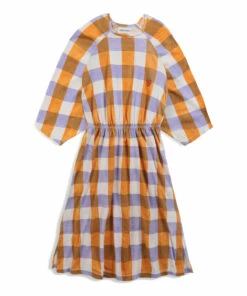 Brand new ❤️ Organic Cotton Jersey Checked 👗 Dress Orange Bobo Choses Fashion Children 🌟