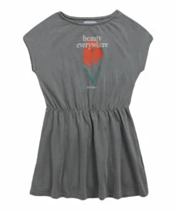 Promo ⌛ Organic Cotton Jersey Flower 👗 Dress Grey Bobo Choses Fashion Children 🌟