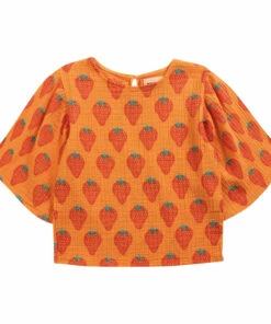 Budget 🔔 Organic Cotton Muslin Strawberry Blouse Orange Bobo Choses Fashion Children 💯