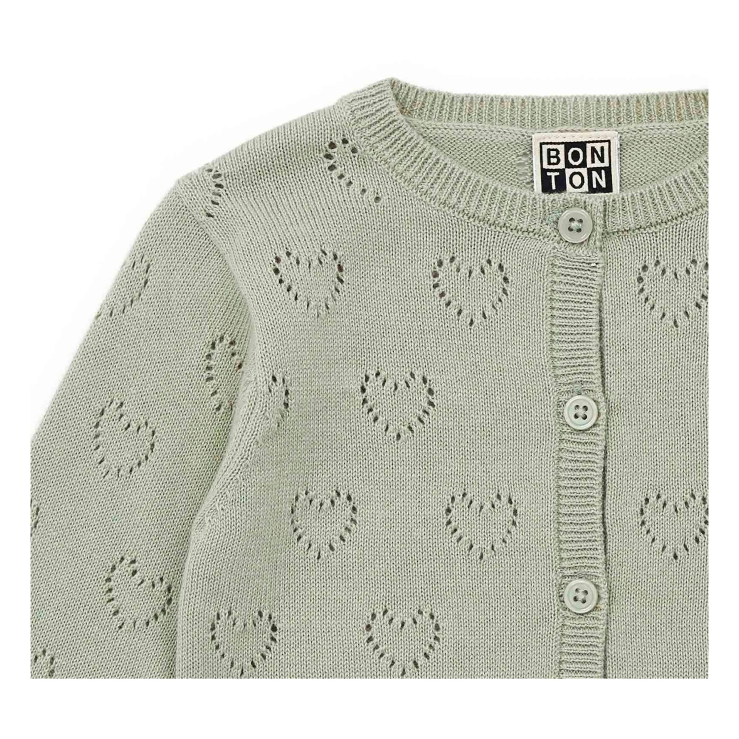 Flash Sale 🔥 Organic Cotton Openwork Heart Cardigan Green Bonton Fashion Baby, Children 🎁 2 Flash Sale 🔥 Organic Cotton Openwork Heart Cardigan Green Bonton Fashion Baby, Children 🎁 - Image 2