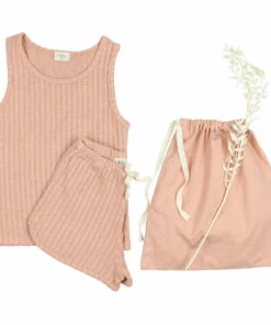 Coupon 🤩 Organic Cotton Ribbed Pyjamas Dusty Pink Búho Fashion Children 🎉