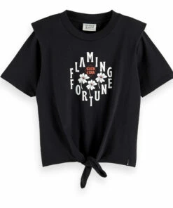 Outlet 🎉 Organic Cotton Shoulder Pad T-shirt Black Scotch & Soda Fashion Teen, Children ⭐