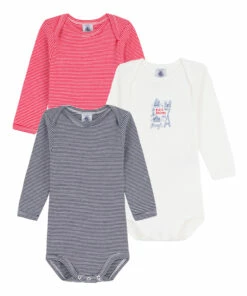 Discount ✔️ Organic Cotton Striped Baby Bodysuits - Set of 3 White Petit Bateau Fashion Baby, Children ✨