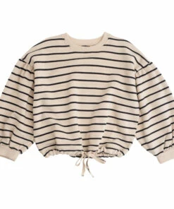 Cheap ⭐ Organic Cotton Striped Balloon Sleeve Sweatshirt Navy blue Tocoto Vintage Fashion Children 👏