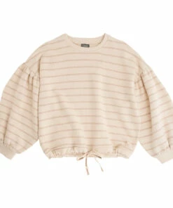 Buy 🔥 Organic Cotton Striped Balloon Sleeve Sweatshirt Taupe brown Tocoto Vintage Fashion Children 😍
