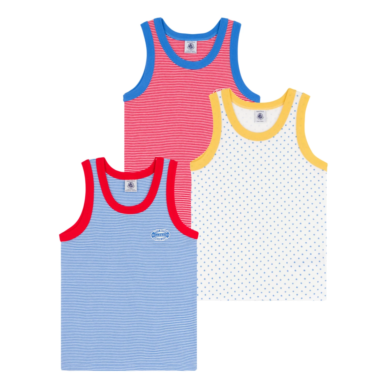 Top 10 👍 Organic Cotton Striped Star Tank Tops - Set of 3 Blue Petit Bateau Fashion Children 🛒 1 Top 10 👍 Organic Cotton Striped Star Tank Tops - Set of 3 Blue Petit Bateau Fashion Children 🛒