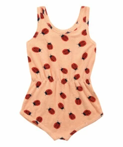 Hot Sale ❤️ Organic Cotton Terry Cloth Ladybird Playsuit Peach Bobo Choses Fashion Children 🔥