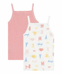 Discount ⭐ Pariscope Organic Cotton Tank Tops - Set of 2 Pink Petit Bateau Fashion Children 🔥 -Outlet Kids' Fashion Store pariscope organic cotton tank tops set of 2 pink petit bateau fashion children 2