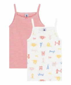 Discount ⭐ Pariscope Organic Cotton Tank Tops - Set of 2 Pink Petit Bateau Fashion Children 🔥