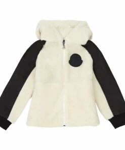 Hot Sale 🧨 Polar Fleece Hooded Jacket Ecru Moncler Fashion Teen, Children 🎁