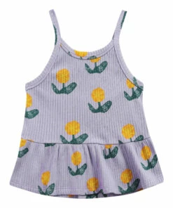Best Sale 💯 Recycled Cotton Floral Ribbed Tank Top Mauve Bobo Choses Fashion Children 💯