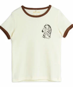 Promo 😀 Ribbed Organic Cotton Zebra T-shirt Ecru Mini Rodini Fashion Baby, Children 😍