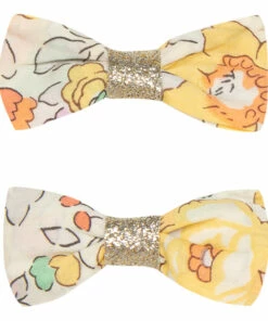 Coupon 🧨 Set of 2 Floral Bow Hair Clips Pale yellow Tartine et Chocolat Fashion Children 🎉