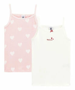 Outlet 🧨 Set of 2 Organic Cotton Heart Tank Tops White Petit Bateau Fashion Children 🎉