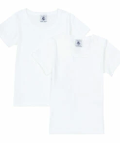 Wholesale 👍 Set of 2 Organic Cotton Short-Sleeved T-Shirts White Petit Bateau Fashion Children ❤️