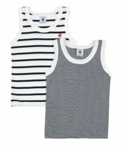 Best deal 🧨 Set of 2 Organic Cotton Striped Tank Tops Blue Petit Bateau Fashion Children 😍